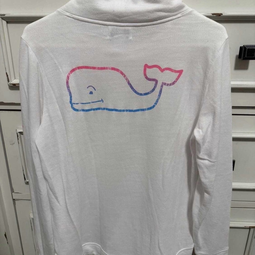 Vineyard Vines White Pullover with Pink & Blue Whale